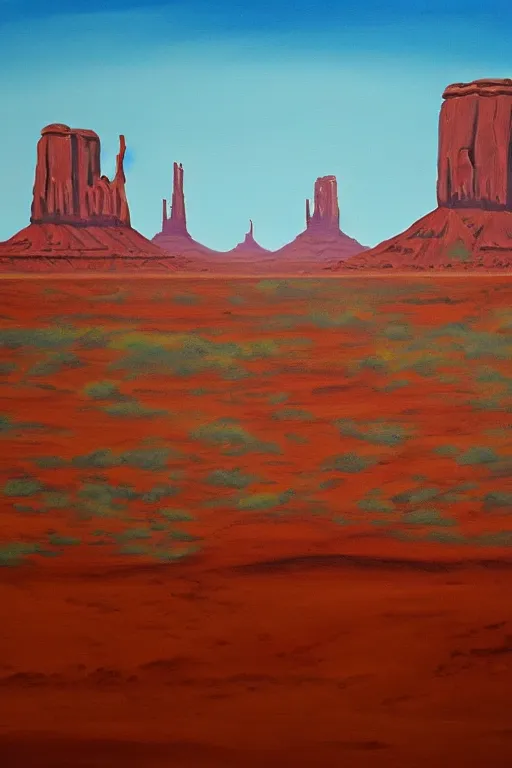 Image similar to bob ross painting of monument valley
