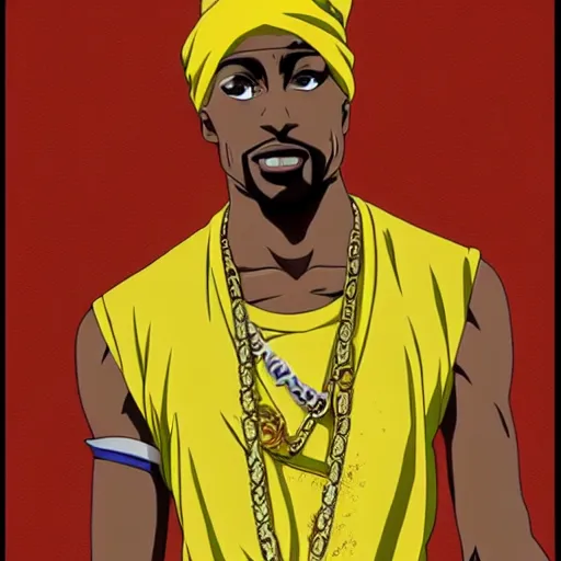 Image similar to Tupac Shakur, screenshot from a 2012s anime