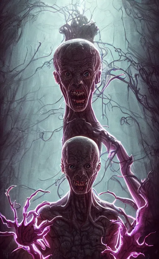 Image similar to full body portrait of Vecna from stranger things in the upside down, dynamic lighting, photorealistic, fantasy concept art, ambient lighting, atmospherical, stunning visuals, creative, cinematic, ultra detailed, trending on art station