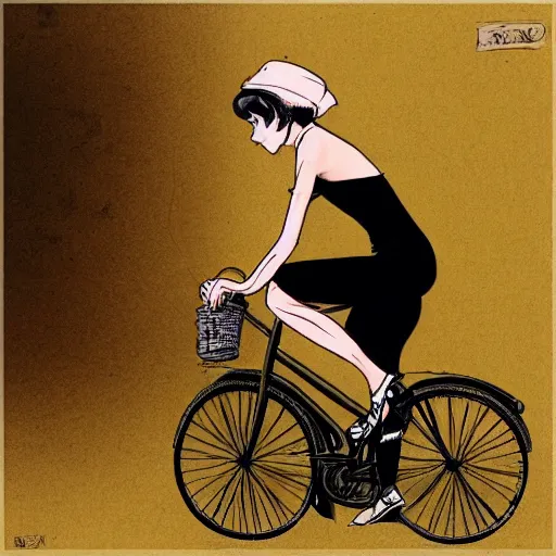 Image similar to girl black hair tail dark skin with old bicycle by Hayao Miyasaki trending on artstation