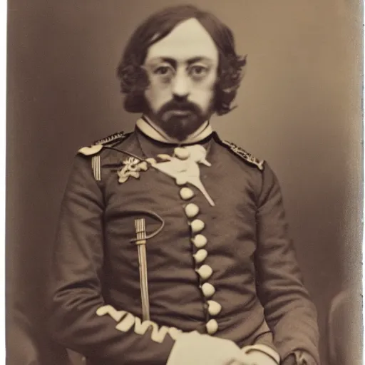 Image similar to daguerreotype portrait of sam hyde wearing a prussian officer uniform, very detailed, very intricate,