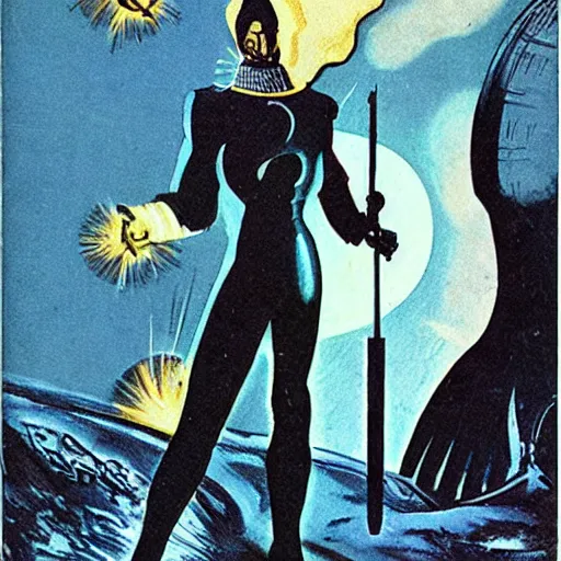 Image similar to a sci - fi god of blades, 1 9 5 0 s art by jack gaughan, greeble tech