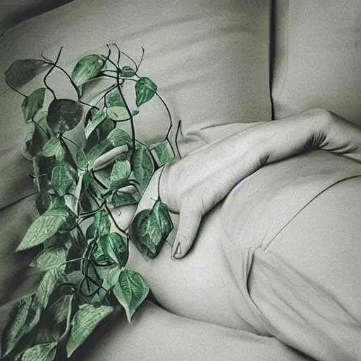 Image similar to “ very photorealistic photo of vines growing out of a woman ’ s book as she sleeps, award - winning details ”