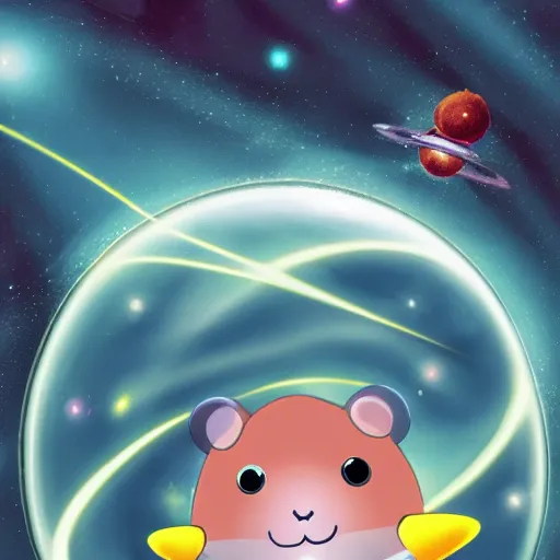 Image similar to hamster driving a spaceship through a black hole