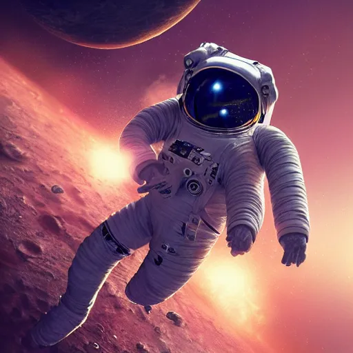 Prompt: an epic portrait of an astronaut entering macroscopic multiverse of atoms madness with a tiny macro spaceship, cinematic lighting, trending on Artstation, highly detailed, insane details