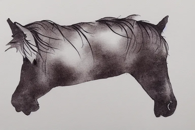 Prompt: serene horse, ink aribrush painting on white background