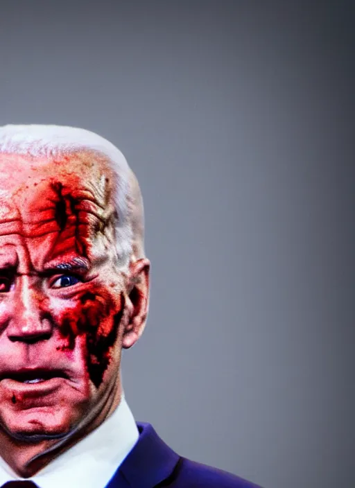 Image similar to hyper realistic ultra realistic horror terror dimensional photo furious glowing red eyes biden, high quality photo, detailed , 8k