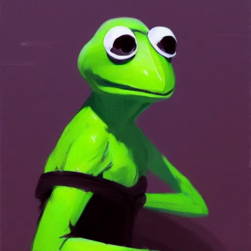 Image similar to greg manchess portrait painting of kermit the frog as overwatch character, medium shot, asymmetrical, profile picture, organic painting, sunny day, matte painting, bold shapes, hard edges, street art, trending on artstation, by huang guangjian and gil elvgren and sachin teng