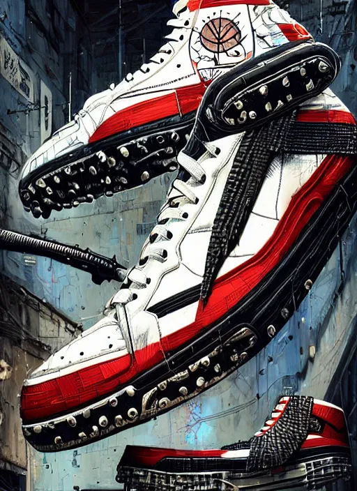 Prompt: an anthropomorphic cyberpunk basketball sneaker of punisher by sandra chevrier,, cybernetics, 4 k realistic, fender stratocaster, cryengine, realistic shaded lighting, sharp focus, masterpiece, by enki bilal