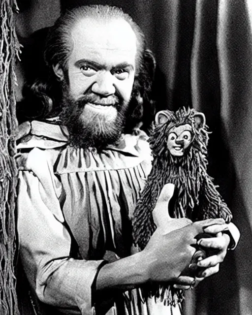 Prompt: George Carlin as The Cowardly Lion in The Wizard of Oz