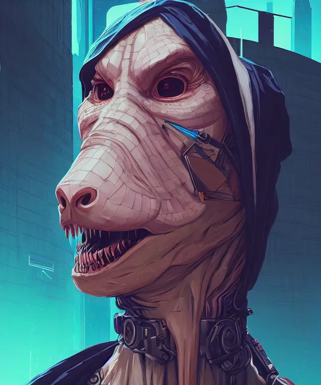 Image similar to a portrait of a raptor wearing a nun habit, cyberpunk!, fantasy, elegant, digital painting, artstation, concept art, matte, sharp focus, illustration, art by josan gonzalez