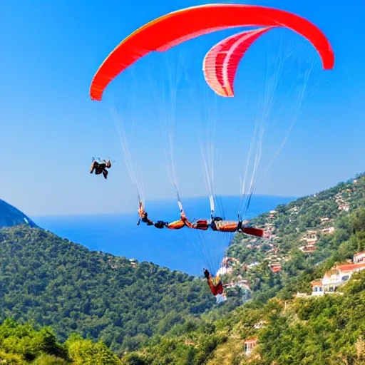 Prompt: elon musk is paragliding in oludeniz, studio ghibli, anime background, azure sky,