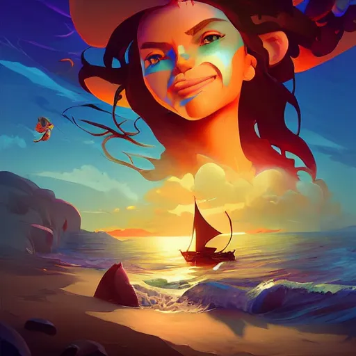 Image similar to painting mermaid treasure on sea of thieves game avatar hero smooth face median photoshop filter cutout vector, behance hd by jesper ejsing, by rhads, makoto shinkai and lois van baarle, ilya kuvshinov, rossdraws global illumination