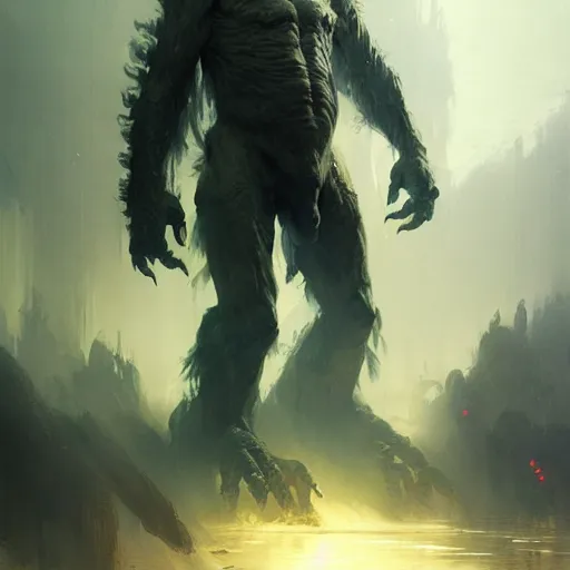 Image similar to giant humanoid monster, sharp focus, illustration, highly detailed, digital painting, concept art, matte, art by ruan jia and wlop and greg rutkowski, masterpiece