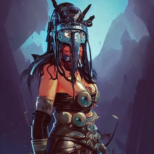 Image similar to cyberpunk viking helmet mask warrior goddess robot ninja fantasy, art gta 5 cover, official fanart behance hd artstation by jesper ejsing, by rhads, makoto shinkai and lois van baarle, ilya kuvshinov, ossdraws