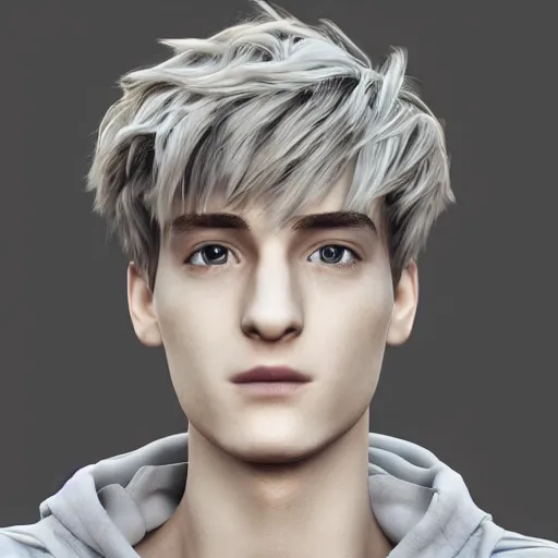 Image similar to “a realistic detailed photo of a guy who is an attractive humanoid who is half robot and half humanoid, who is a male android, twitch streamer Ninja Tyler Blevins, shiny skin, posing like a statue, blank stare”