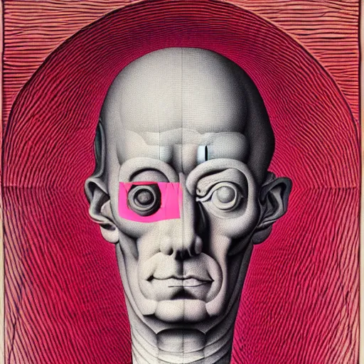 Image similar to red and pink graphic conceptual post - mortem monumental portrait made by escher and william blake and salvador dali, highly conceptual art, intricate detailed painting, illustration sharp detail, manga 1 9 9 0