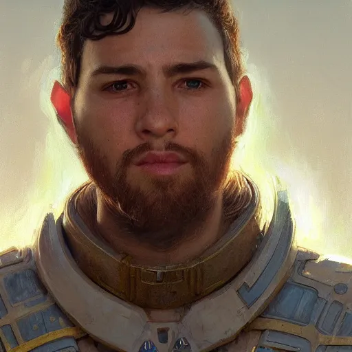 Prompt: the young latin goy as a realistic science fiction character, closeup portrait art by donato giancola and greg rutkowski and daniel dos santos, realistic face, digital art, trending on artstation