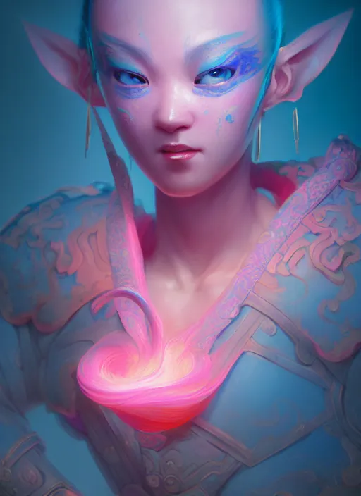 Prompt: subsurface scattering, blue & pink, tang dynasty palace, vibrant colors, octane render, jesper ejsing, james jean, tomasz alen kopera, cgsociety, fenghua zhong, makoto shinkai, highly detailed, rim light, art, cinematic lighting, very coherent, hyper realism