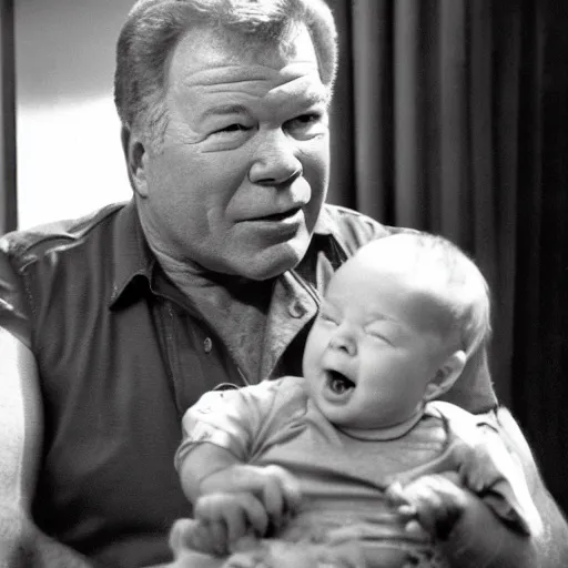 Image similar to william shatner yelling at baby, photograph 4 k