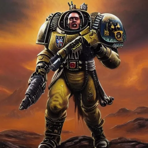 Prompt: a beautiful highly detailed matte painting of Warhammer 40k Space Marine soldier