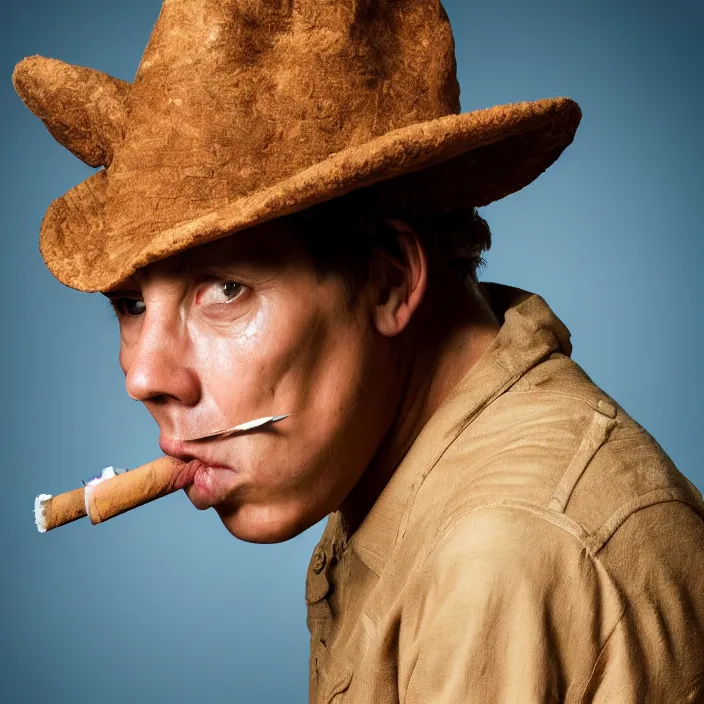 Image similar to portrait of speedy gonzales smoking and staring at you angrily, studio photo, spot lighting, strong facial expression, very detailed