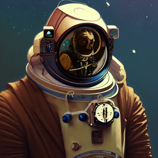 Prompt: portrait of a vicotrian steampunk astronaut man in suit by darek zabrocki and greg ruthkowski, alphonse mucha, simon stalenhag and cinematic and atmospheric, concept art, artstation, trending on artstation