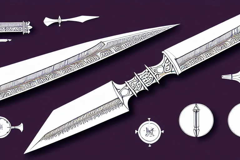 Prompt: schematic diagram of a dagger, ultra detailed, 4 k, weapon design, intricate, encyclopedia illustration