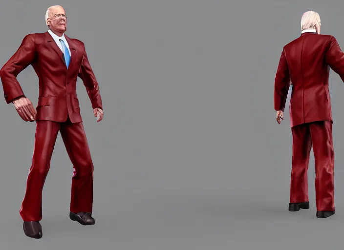 Image similar to 3 d model of joe biden character in fighting game, stylized 3 d graphics, hdr, ultra graphics, ray tracing, 4 k image