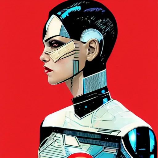 Image similar to portrait of a female android, by DC comics and Sandra Chevrier