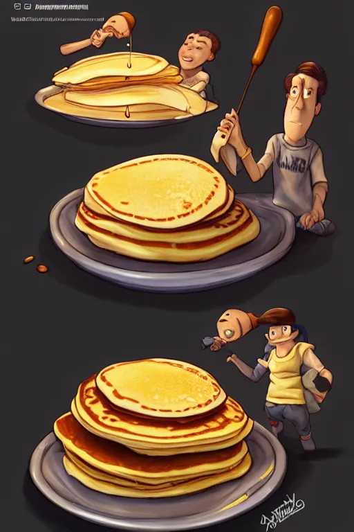 Prompt: of making pancakes, animation pixar style, by pendleton ward, magali villeneuve, artgerm, rob rey and kentaro miura style, golden ratio, trending on art station