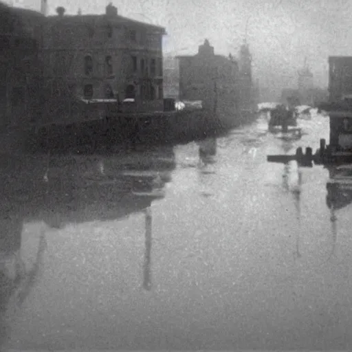 Prompt: grainy 1800s photo of a city submerged in mud