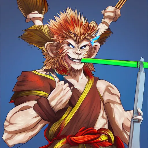 Image similar to sun wukong the monkey king in the art style of demon slayer