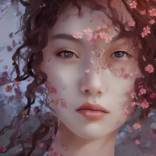 Prompt: 木 之 本 桜 from cardaptor sakura, messy curly hair, embers intricate and very beautiful and elegant, highly detailed, digital painting, artstation, concept art, smooth and sharp focus, cg by tian zi and wlop