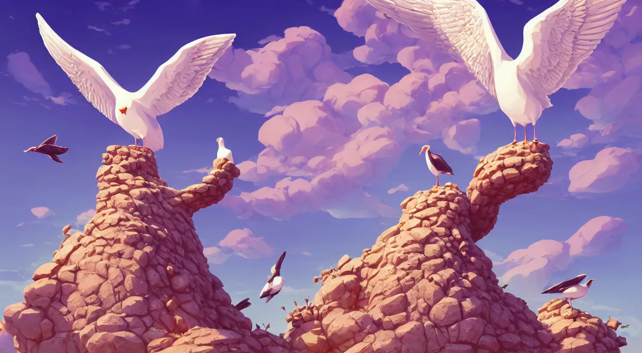 Image similar to painting of hiperborea seagull statue and hill valley Nordic temple of olympus glory hogweed plant grow flower ,in marble incrusted of legends heartstone official fanart behance hd by Jesper Ejsing, by RHADS, Makoto Shinkai and Lois van baarle, ilya kuvshinov, rossdraws global illumination