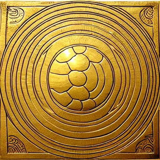 Prompt: ornate engraved carving of the solar system on a gold panel