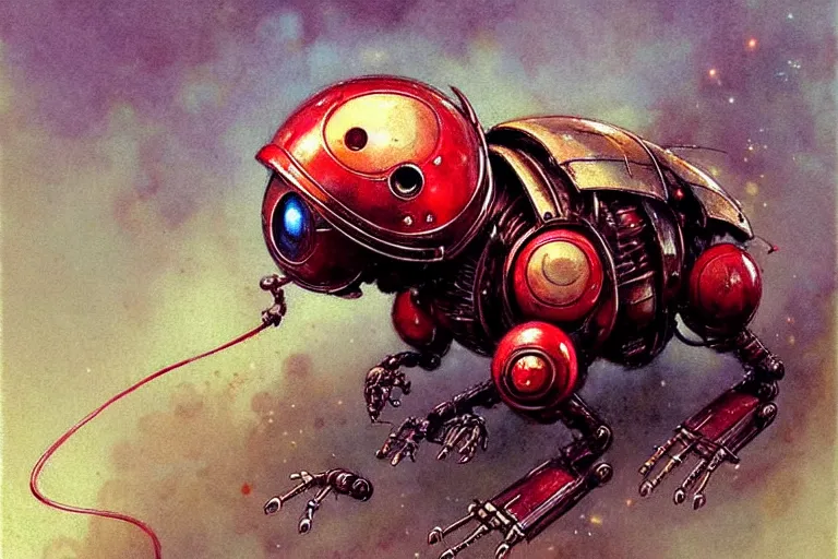 Image similar to adventurer ( ( ( ( ( 1 9 5 0 s retro future robot mouse tachikoma. muted colors. ) ) ) ) ) by jean baptiste monge!!!!!!!!!!!!!!!!!!!!!!!!! chrome red