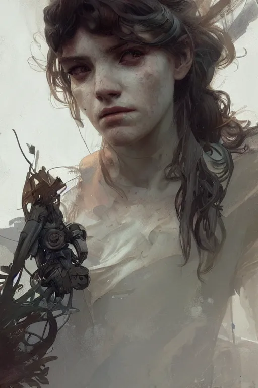 Image similar to A full portrait of a beautiful post apocalyptic sailor, intricate, elegant, highly detailed, digital painting, artstation, concept art, smooth, sharp focus, illustration, art by Krenz Cushart and Artem Demura and alphonse mucha