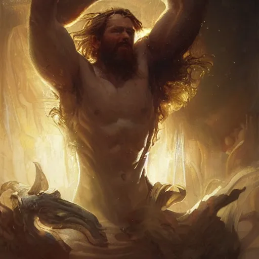 Prompt: handsome portrait of a thin norse mythology god posing, radiant light, caustics, war hero, hades supergiant, by gaston bussiere, bayard wu, greg rutkowski, giger, maxim verehin