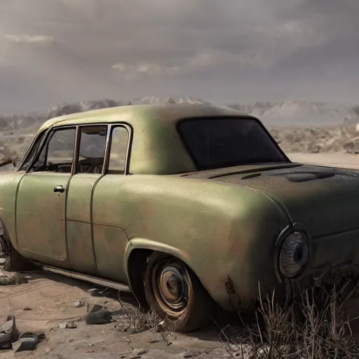 Image similar to fallout concept art car render ultra unreal engine 5