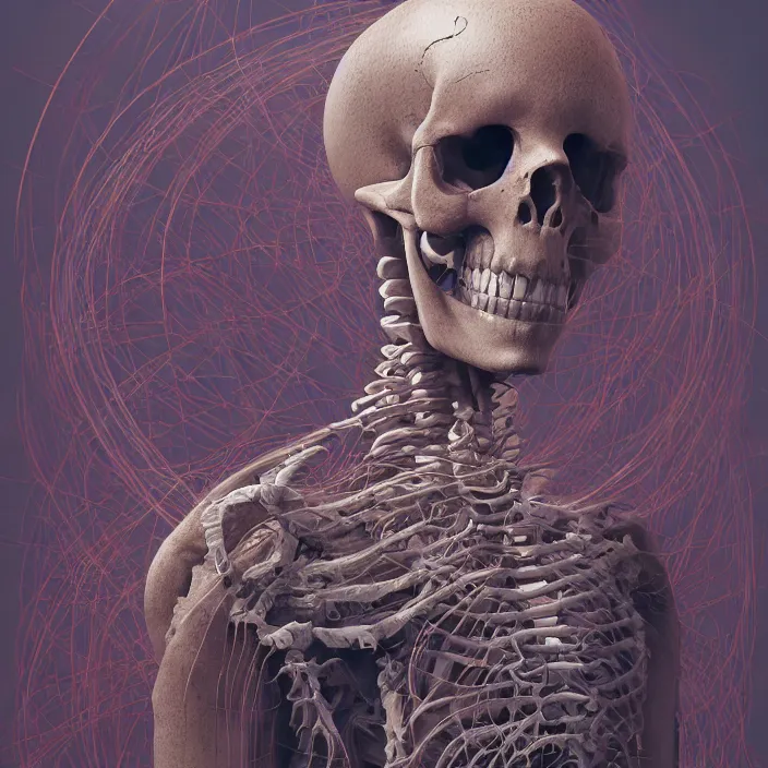 Image similar to portrait of skeleton, Buddhist Monk robe. intricate abstract. intricate artwork. by Tooth Wu, wlop, beeple, dan mumford. octane render, trending on artstation, greg rutkowski very coherent symmetrical artwork. cinematic, hyper realism, high detail, octane render, 8k, iridescent accents