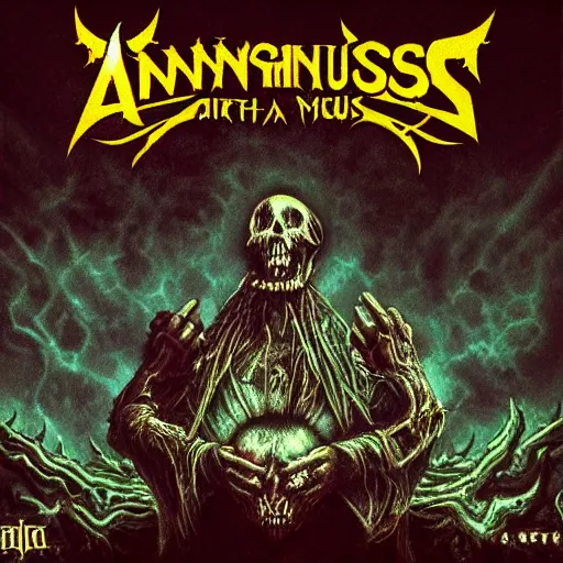 Prompt: among us video game among us death metal album cover in the style of death metal record cover