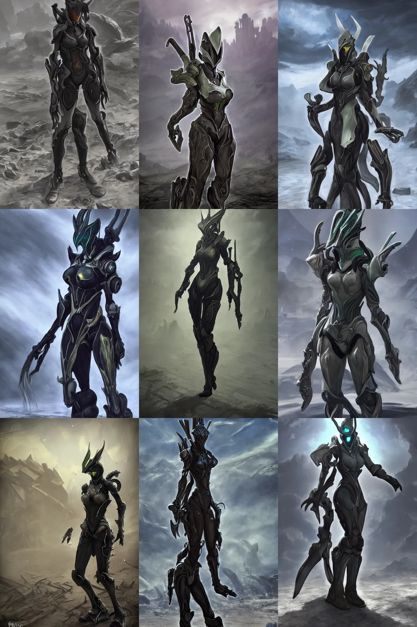 Prompt: wide angle lens character portrait of a saryn warframe standing in an ash filled wasteland in the style of final fantasy xiv, saryn, warframe, final fantasy, final fantasy 1 4, final fantasy xiv, realistic shading, john singer sargent, realistic lighting, very well detailed, rubber suit
