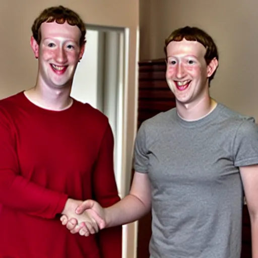 Image similar to mark zuckerberg shaking hands with the most evil man in the universe - w 1 0 8 8