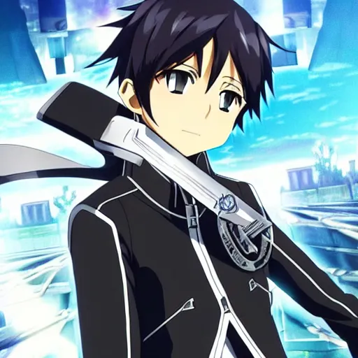 Image similar to Key anime visual of Kirito from Sword Art Online; official media