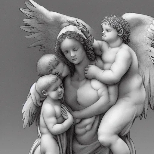 Image similar to guardian angel protecting child by michelangelo, very detailed, deviantart, artstation