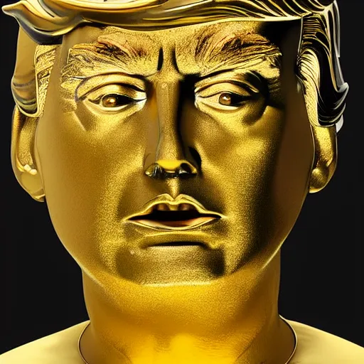 Image similar to donald trump golden statue starting to melt, drips of molten metal ground angle, uhd 8 k, sharp focus