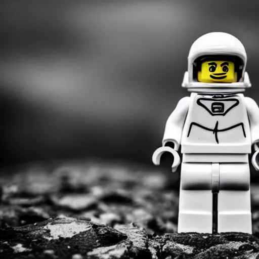 Image similar to closeup shot of lego astronaut standing on a pyramid ( eos 5 ds r, iso 1 0 0, f / 8, 1 / 1 2 5, 8 4 mm, postprocessed, bokeh )