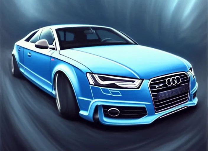 Image similar to Denim Blue Audi A4 B6 in Pixar Cars. elegant, highly detailed, centered, digital painting, artstation, concept art, smooth, sharp focus, illustration, by Peter Mohrbacher