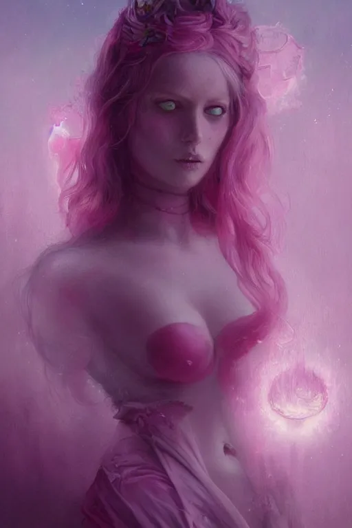 Image similar to Beautiful Goddess of Pink Vapor, digital art, fantasy, magic, professional illustration by Seb McKinnon, WLOP, and artgerm, illustration